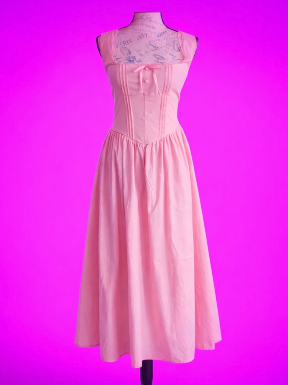NEW  Light Pink Lace-Up Sweetheart Sundress MIDI SUNDRESS PINK MEDIUM M